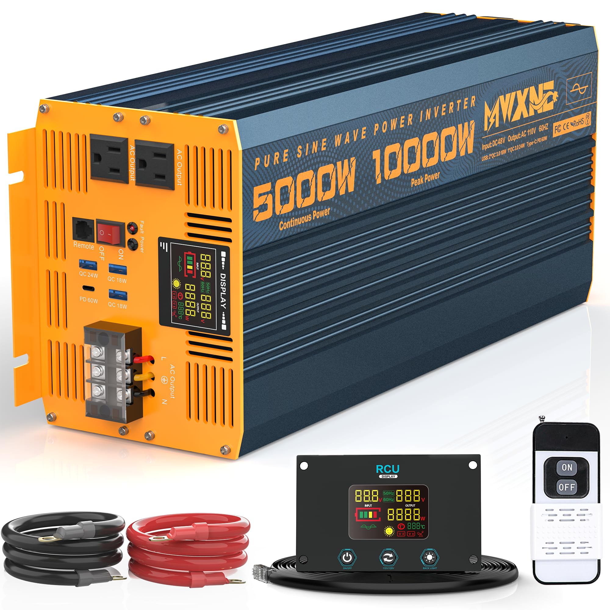 MWXNE 5000 Watt Power Inverter Pure Sine Wave 48V Heavy Duty Inverter