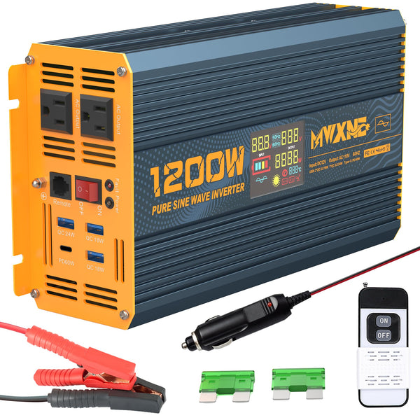 MWXNE 1200 Watt Pure Sine Wave Power Inverter DC 12V to 110V 120V AC