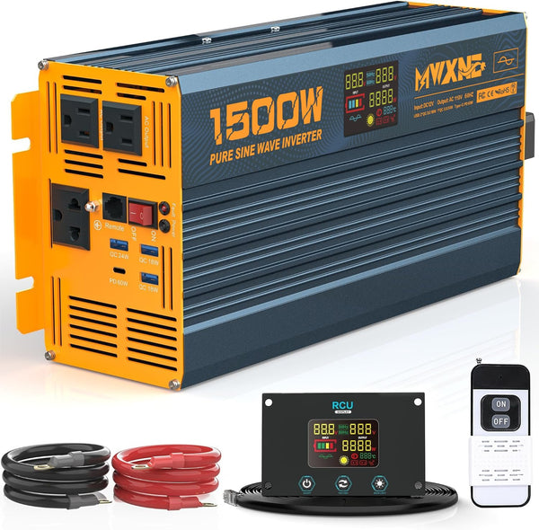 MWXNE 1500W/3000W(Peak) Power Inverter Pure Sine Wave DC 12V to AC 110V 120V